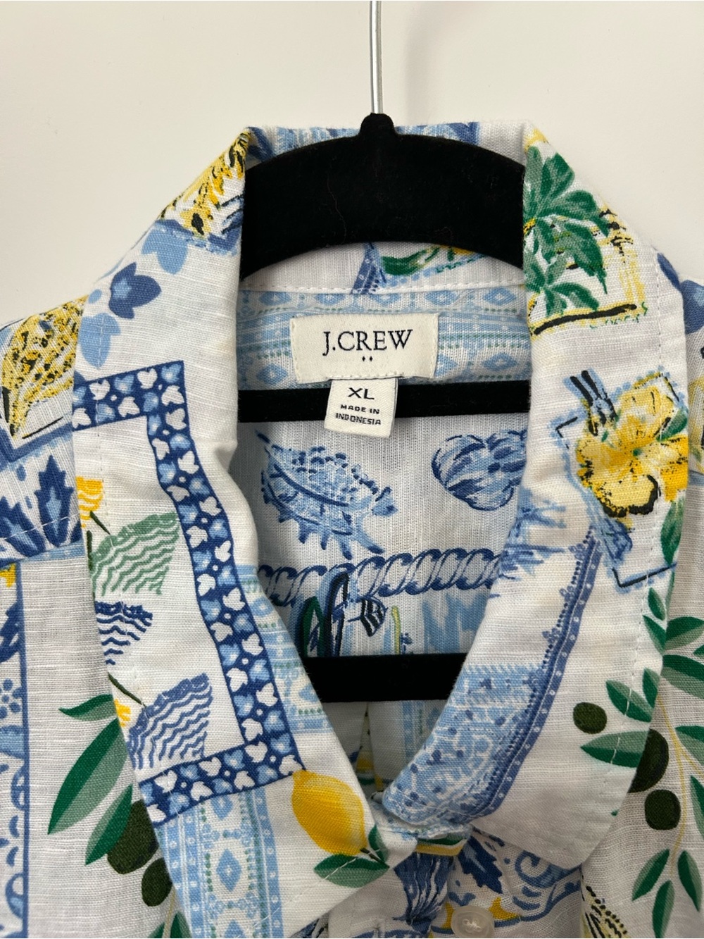 J. Crew Blue, Yellow and White Patchwork Print Button-Down Shirt - Picture 3 of 3